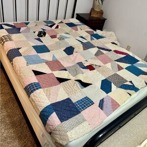 Antique Scrappy Block Quilt 71”x66” Hand Pieced Stitched Damage As Shown In Pics